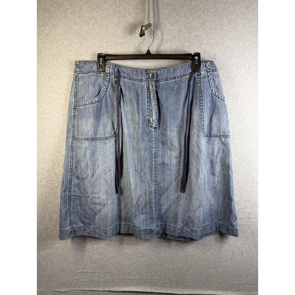 Talbots Skirt Womens 20W Blue Denim A Line Drawstring Pockets Plus Size Casual